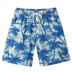 Discount OUKU Men's Shorts Beach Shorts Drawstring Graphic Leaf Animal Breathable Quick Dry Knee Length Outdoor Vacation Home Vacation Ethnic Style Lake blue ArmyGreen Stretchy