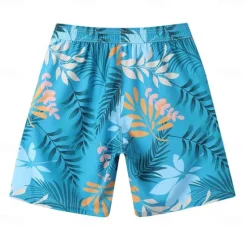 Discount OUKU Men's Shorts Beach Shorts Drawstring Graphic Leaf Animal Breathable Quick Dry Knee Length Outdoor Vacation Home Vacation Ethnic Style Lake blue ArmyGreen Stretchy