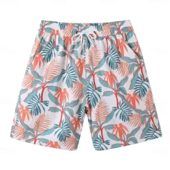 Discount OUKU Men's Shorts Beach Shorts Drawstring Graphic Leaf Animal Breathable Quick Dry Knee Length Outdoor Vacation Home Vacation Ethnic Style Lake blue ArmyGreen Stretchy