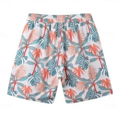 Discount OUKU Men's Shorts Beach Shorts Drawstring Graphic Leaf Animal Breathable Quick Dry Knee Length Outdoor Vacation Home Vacation Ethnic Style Lake blue ArmyGreen Stretchy