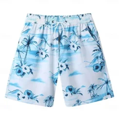 Discount OUKU Men's Shorts Beach Shorts Drawstring Graphic Leaf Animal Breathable Quick Dry Knee Length Outdoor Vacation Home Vacation Ethnic Style Lake blue ArmyGreen Stretchy