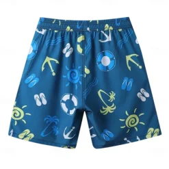 OUKU Men's Shorts Beach Shorts Drawstring Graphic Letter Abstract Breathable Quick Dry Knee Length Outdoor Vacation Home Vacation Ethnic Style Lake blue White & Blue Stretchy