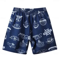OUKU Men's Shorts Beach Shorts Drawstring Graphic Letter Abstract Breathable Quick Dry Knee Length Outdoor Vacation Home Vacation Ethnic Style Lake blue White & Blue Stretchy
