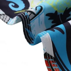 OUKU Men's Shorts Beach Shorts Drawstring Graphic Letter Abstract Breathable Quick Dry Knee Length Outdoor Vacation Home Vacation Ethnic Style Lake blue White & Blue Stretchy
