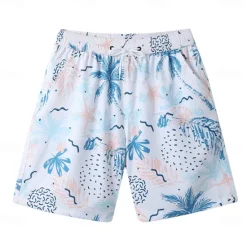Clearance OUKU Men's Shorts Beach Shorts Drawstring Graphic Leaf Tree Breathable Quick Dry Knee Length Outdoor Vacation Home Vacation Ethnic Style White & Blue Dark Blue Micro-elastic