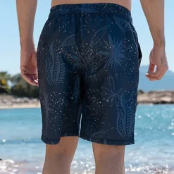 Clearance OUKU Men's Shorts Beach Shorts Drawstring Graphic Leaf Tree Breathable Quick Dry Knee Length Outdoor Vacation Home Vacation Ethnic Style Stretchy Navy Blue