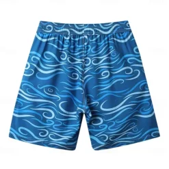 Hot OUKU Men's Shorts Beach Shorts Drawstring Ocean Abstract Abstract Art Breathable Quick Dry Knee Length Outdoor Vacation Home Vacation Ethnic Style Lake blue Navy Blue Stretchy
