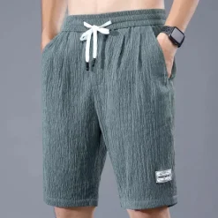 Outlet OUKU Men's Shorts Casual Shorts Drawstring Elastic Waist Straight Leg Solid Color Breathable Outdoor Knee Length Casual Daily Cotton Blend Casual Athleisure Green Black Micro-elastic