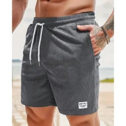 New OUKU Men's Shorts Casual Shorts Corduroy Shorts Pocket Drawstring Elastic Waist Plain Comfort Soft Full Length Outdoor Party Daily Vacation Fashion Black Army Green