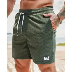 New OUKU Men's Shorts Casual Shorts Corduroy Shorts Pocket Drawstring Elastic Waist Plain Comfort Soft Full Length Outdoor Party Daily Vacation Fashion Black Army Green