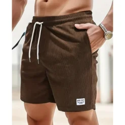 New OUKU Men's Shorts Casual Shorts Corduroy Shorts Pocket Drawstring Elastic Waist Plain Comfort Soft Full Length Outdoor Party Daily Vacation Fashion Black Army Green