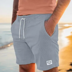 OUKU Men's Shorts Casual Shorts Corduroy Shorts Pocket Drawstring Elastic Waist Plain Comfort Soft Knee Length Outdoor Casual Daily Vacation Fashion Black Blue Micro-elastic