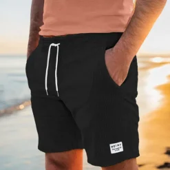 OUKU Men's Shorts Casual Shorts Corduroy Shorts Pocket Drawstring Elastic Waist Plain Comfort Soft Knee Length Outdoor Casual Daily Vacation Fashion Black Blue Micro-elastic