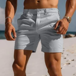Online OUKU Men's Shorts Chino Shorts Bermuda shorts Work Shorts Pocket Plain Comfort Breathable Short Casual Daily Beach Fashion Stylish Black White Micro-elastic