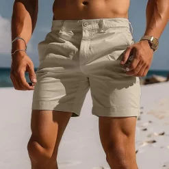 Online OUKU Men's Shorts Chino Shorts Bermuda shorts Work Shorts Pocket Plain Comfort Breathable Short Casual Daily Beach Fashion Stylish Black White Micro-elastic