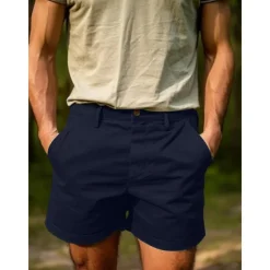 Clearance OUKU Men's Shorts Chino Shorts Bermuda shorts Work Shorts Pocket Buttons Plain Comfort Short Outdoor Daily Going out Streetwear Stylish Black Navy Blue