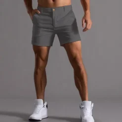 Online OUKU Men's Shorts Chino Shorts Bermuda shorts Work Shorts Pocket Straight Leg Plain Comfort Breathable Short Sports Outdoor Casual Daily Fashion Streetwear Black White