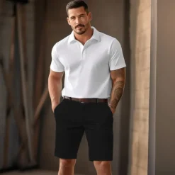 Sale OUKU Men's Shorts Chino Shorts Bermuda shorts Zipper Buttons Pocket Plain Comfort Breathable Short Casual Daily Holiday Fashion Chic & Modern Black White