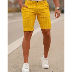 New OUKU Men's Shorts Chino Shorts Bermuda shorts Pocket Plaid Comfort Breathable Outdoor Daily Going out Fashion Streetwear Black Yellow