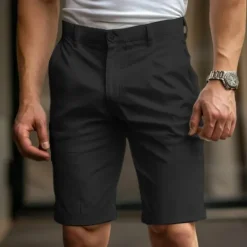Clearance OUKU Men's Shorts Chino Shorts Bermuda shorts Pocket Plain Comfort Breathable Knee Length Outdoor Daily Going out Fashion Streetwear Black White Micro-elastic