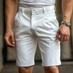 Clearance OUKU Men's Shorts Chino Shorts Bermuda shorts Pocket Plain Comfort Breathable Knee Length Outdoor Daily Going out Fashion Streetwear Black White Micro-elastic