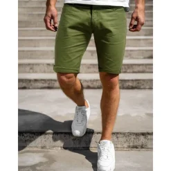 Hot OUKU Men's Shorts Chino Shorts Bermuda shorts Pocket Plain Comfort Breathable Outdoor Daily Going out 100% Cotton Fashion Streetwear Blue Khaki
