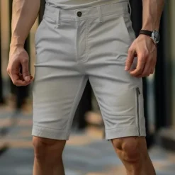 Outlet OUKU Men's Shorts Chino Shorts Bermuda shorts Work Shorts Zipper Pocket Plain Comfort Soft Knee Length Outdoor Casual Daily Fashion Streetwear Black White Micro-elastic