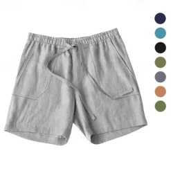 OUKU Men's Shorts Cotton Linen Shorts Summer Shorts Beach Shorts Pocket Drawstring Elastic Waist Plain Comfort Breathable Short Vacation Holiday Beach Hawaiian Boho Black Yellow