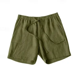 OUKU Men's Shorts Cotton Linen Shorts Summer Shorts Beach Shorts Pocket Drawstring Elastic Waist Plain Comfort Breathable Short Vacation Holiday Beach Hawaiian Boho Black Yellow