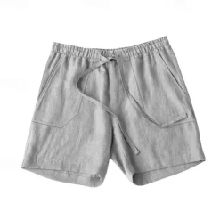 OUKU Men's Shorts Cotton Linen Shorts Summer Shorts Beach Shorts Pocket Drawstring Elastic Waist Plain Comfort Breathable Short Vacation Holiday Beach Hawaiian Boho Black Yellow