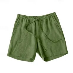OUKU Men's Shorts Cotton Linen Shorts Summer Shorts Beach Shorts Pocket Drawstring Elastic Waist Plain Comfort Breathable Short Vacation Holiday Beach Hawaiian Boho Black Yellow