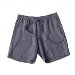 OUKU Men's Shorts Cotton Linen Shorts Summer Shorts Beach Shorts Pocket Drawstring Elastic Waist Plain Comfort Breathable Short Vacation Holiday Beach Hawaiian Boho Black Yellow