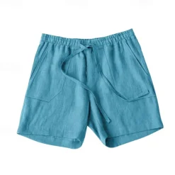 OUKU Men's Shorts Cotton Linen Shorts Summer Shorts Beach Shorts Pocket Drawstring Elastic Waist Plain Comfort Breathable Short Vacation Holiday Beach Hawaiian Boho Black Yellow