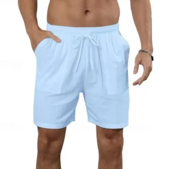 Online OUKU Men's Shorts Cotton Linen Shorts Summer Shorts Beach Shorts Pocket Drawstring Elastic Waist Plain Comfort Breathable Short Vacation Holiday Beach Hawaiian Boho Black White
