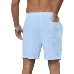 Online OUKU Men's Shorts Cotton Linen Shorts Summer Shorts Beach Shorts Pocket Drawstring Elastic Waist Plain Comfort Breathable Short Vacation Holiday Beach Hawaiian Boho Black White
