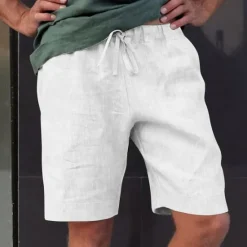 Outlet OUKU Men's Shorts Cotton Linen Shorts Summer Shorts Beach Shorts Pocket Drawstring Elastic Waist Plain Comfort Breathable Short Vacation Holiday Beach Hawaiian Boho Black White