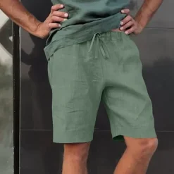 Outlet OUKU Men's Shorts Cotton Linen Shorts Summer Shorts Beach Shorts Pocket Drawstring Elastic Waist Plain Comfort Breathable Short Vacation Holiday Beach Hawaiian Boho Black White