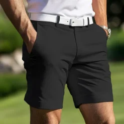 OUKU Men's Shorts Dress Shorts Summer Shorts Golf Shorts Pocket Straight Leg Plain Lightweight Breathable Knee Length Outdoor Daily Running Sports Fashion Black White Micro-elastic