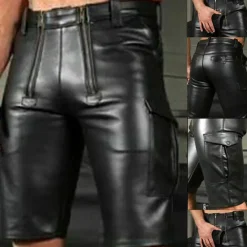 Outlet OUKU Men's Shorts Faux Leather Shorts Pocket Plain Comfort Breathable Outdoor Daily Going out Fashion Streetwear Black