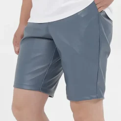 Hot OUKU Men's Shorts Faux Leather Shorts Pocket Plain Comfort Breathable Knee Length Outdoor Daily Holiday Faux Leather Stylish Casual Black White