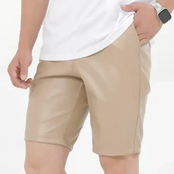 Hot OUKU Men's Shorts Faux Leather Shorts Pocket Plain Comfort Breathable Knee Length Outdoor Daily Holiday Faux Leather Stylish Casual Black White