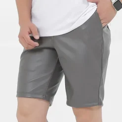 Hot OUKU Men's Shorts Faux Leather Shorts Pocket Plain Comfort Breathable Knee Length Outdoor Daily Holiday Faux Leather Stylish Casual Black White