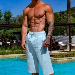 Hot OUKU Men's Shorts Linen Shorts Summer Shorts Beach Shorts Pocket Drawstring Elastic Waist Plain Comfort Breathable Short Vacation Holiday Beach Hawaiian Boho Black White