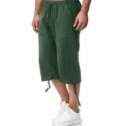 Sale OUKU Men's Shorts Linen Shorts Summer Shorts Beach Shorts Capri Pants Drawstring Elastic Waist Front Pocket Plain Comfort Breathable Calf-Length Sports Outdoor Daily Stylish Casual / Sporty Blue Khaki