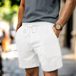 Outlet OUKU Men's Shorts Linen Shorts Summer Shorts Pocket Drawstring Elastic Waist Plain Comfort Breathable Short Casual Daily Holiday Fashion Classic Style Black White