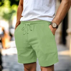 Outlet OUKU Men's Shorts Linen Shorts Summer Shorts Pocket Drawstring Elastic Waist Plain Comfort Breathable Short Casual Daily Holiday Fashion Classic Style Black White