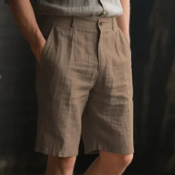 New OUKU Men's Shorts Linen Shorts Summer Shorts Beach Shorts Buttons Pocket Plain Comfort Breathable Short Vacation Holiday Beach Hawaiian Boho White Khaki