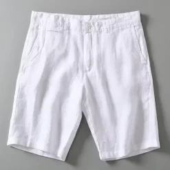 New OUKU Men's Shorts Linen Shorts Summer Shorts Beach Shorts Buttons Pocket Plain Comfort Breathable Short Vacation Holiday Beach Hawaiian Boho White Khaki