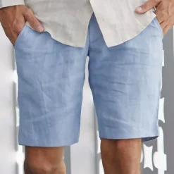 Discount OUKU Men's Shorts Linen Shorts Summer Shorts Beach Shorts Pocket Plain Comfort Breathable Outdoor Daily Going out Fashion Streetwear Black Blue