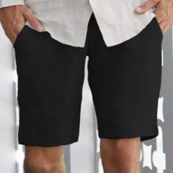 Discount OUKU Men's Shorts Linen Shorts Summer Shorts Beach Shorts Pocket Plain Comfort Breathable Outdoor Daily Going out Fashion Streetwear Black Blue